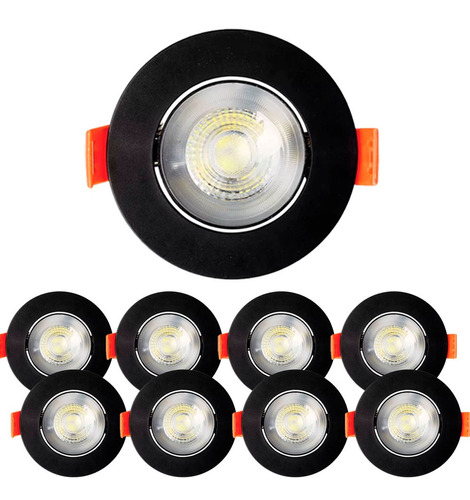 Kit 10 Spot Super Led 7w Redondo Direcionavel Preto Quente