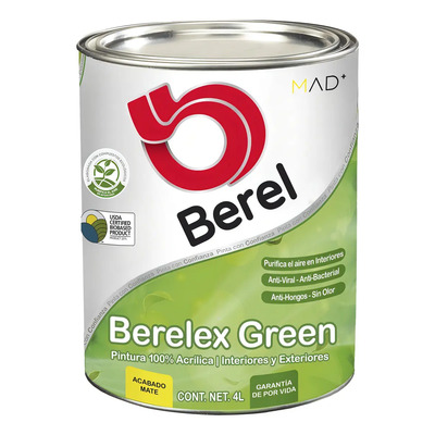 Pintura Acrílica Berel Berelex Green Blanco Mate 4 L Interior | Meses sin interés