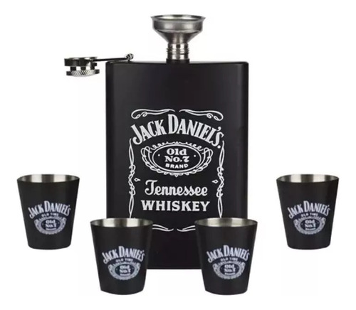 Kit Cantil De Whisky 270 Ml E 4 Copos Shot Personalizado Jd