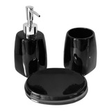 Set De Baño Porcelana Jabonera Portacepillo Dispenser Negro