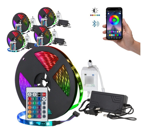 5 Tira Led 5050 Rgb Multicolor 5m Bluetooth App Y Eliminadof