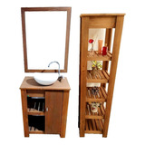 Combo Vanitory Apoyo Puerta Madera 60 Organizador Espejo