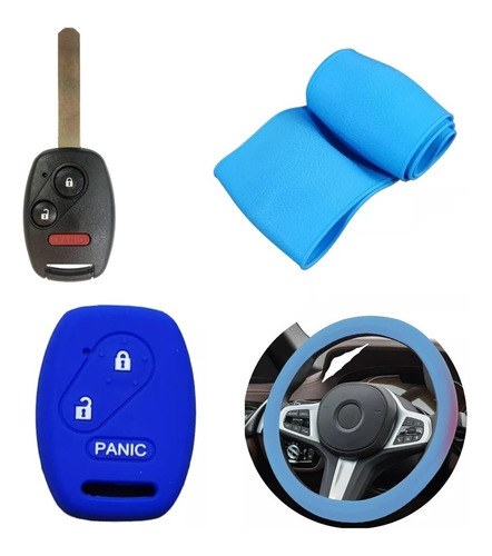 Cubre Volante + Funda Llave Silicona - Honda Fit Crv - Azul