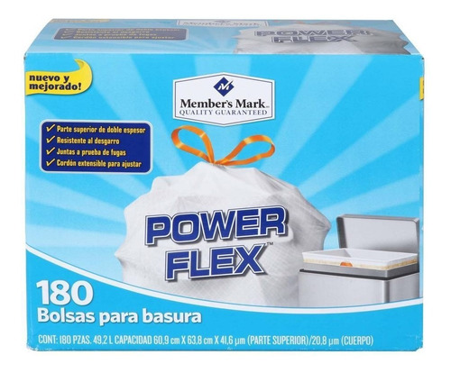 Bolsas P/ Basura Power Flex, Member's Mark, 49.2l (180 Pzas)