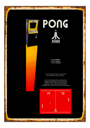 1 Cartel Metalico Estampado Atari Pong Vintage 40x28 Cms