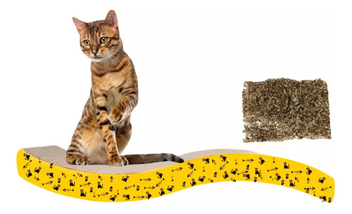 Rascador De Carton Para Gato Con Catnip Forma De Ola Amarillo
