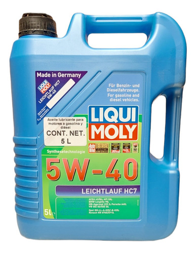 Aceite Sintético Liqui Moly Leichtlauf Hc7 5w40 5 L. 30000km