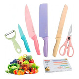 Set De Cuchillos Juego X6 Piezas Colores Pastel Cocina Knife