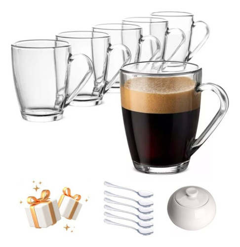 Pack 6 Tazas Mug Vidrio Café Té - 310 Ml