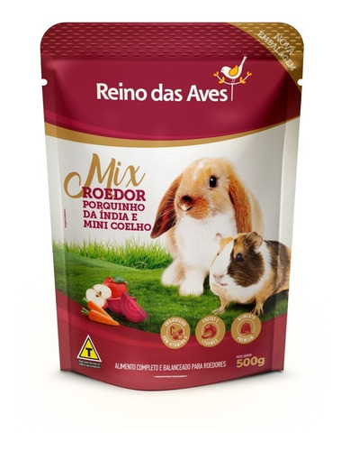 Ração Porquinho Da Índia & Mini Coelho 500g - Reino Das Aves