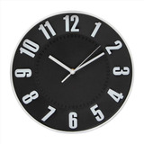 Reloj De Pared 30 Cm Diam Vidrio Plastico Silencioso Deco Estructura Blanco Fondo Negro