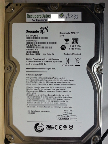 Disco Seagate St1000524as 1tb Sata 3.5 - 235 Recuperodatos