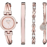 Anne Klein ® Set Reloj Pulseras Oro Rosa Cristales 3284lpst Color De La Correa Rosa Dorado Color Del Bisel Crema Color Del Fondo Crema