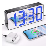 Reloj Despertador Digital Con Pantalla De Espejo Grande Para