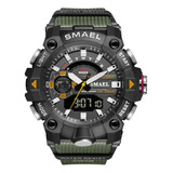 Smael Hombre Led Reloj Militar Dial Dual Táctico Camping Correa Verde Del Ejército