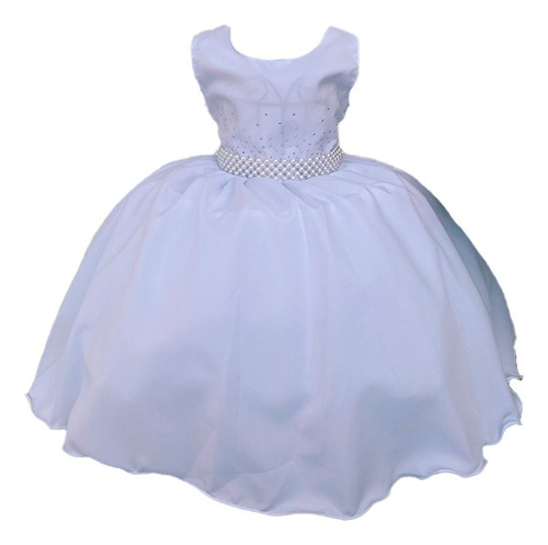 Vestido Infantil Branco Renda Tule Com Brilho Damas Luxo