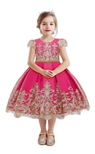 Vestido Princesa Elegante De Niña Fiusha Fiesta Eventos