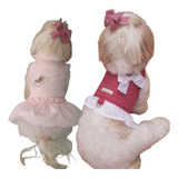 Roupa Pet Cachorro Kit Coleira Guia E Vestido Rosa Luxo  