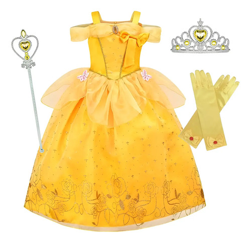 Vestido De Princesa De Bella Con Accesorios Para Niñas | Meses sin interés