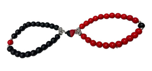 Pulsera Roja Y Negra Para Compartir Con Iman De Corazon