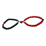 Pulsera Roja Y Negra Para Compartir Con Iman De Corazon