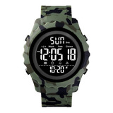 Reloj Hombre Skmei 1624 Digital Alarma Fecha Cronometro Color De La Malla Verde Camuflaje Color Del Fondo Negro