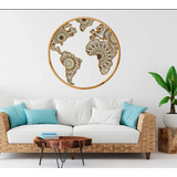 Cuadro Decorativo Mapa Mundo Circular Mandala En Madera 