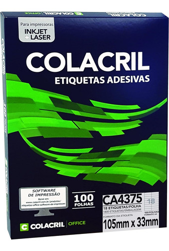 Etiqueta Impressora A4 105 X 33mm 100 Fls Ca4375 Colacril