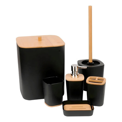 Set De Accesorios De Baño 6 Pzs Bamboo Bambu Cuadrado Color Negro | Envío gratis