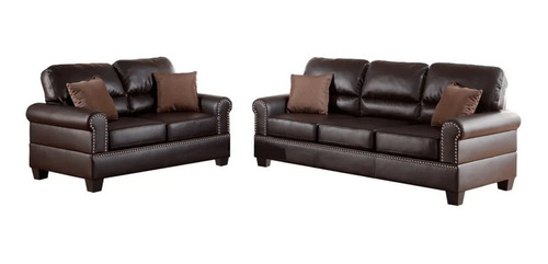 Sala Aneth Tacto Piel Chocolate 2pzs Mueble Sala Sofa Sillon