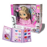 Kit Paleta De Maquiagem Teen Glow C/ Busto Boneca Loira 23cm