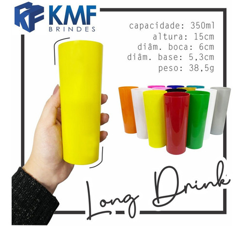 Kit 50 Copos Long Drink 350ml Acrílico