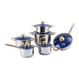 Bateria De Cocina Acero Inoxidable Royal Belle Cuisine 12pz Color Plateado Con Azul