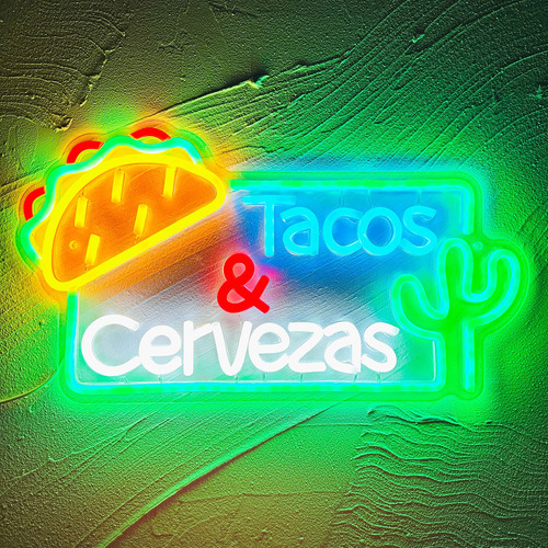 Letrero De Neón Led Tacos Cervezas Decoración De Comida Call