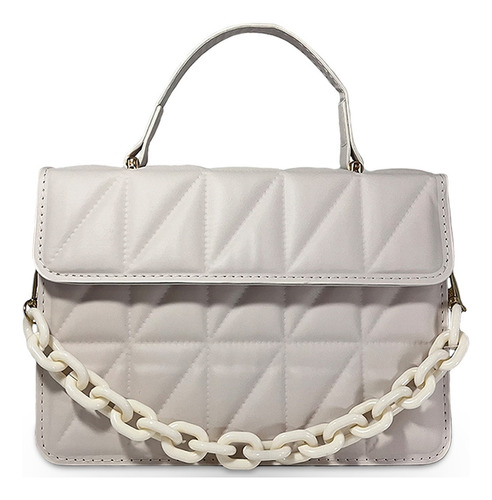 Bolso Bandolera De Un Hombro Con Cadena De Metal Para Mujer Color Crema