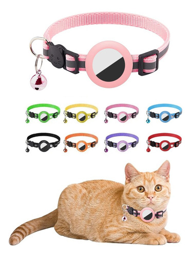 Coleira Gato Cachorro Com Guizo Case Capa Para Airtag Fixa Cor Rosa