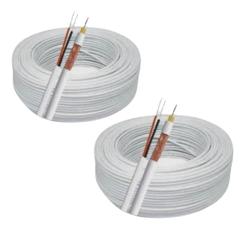 Kit 2 Cabos Coaxial Para Cftv 4mm 80% - Rolo 100m Cada