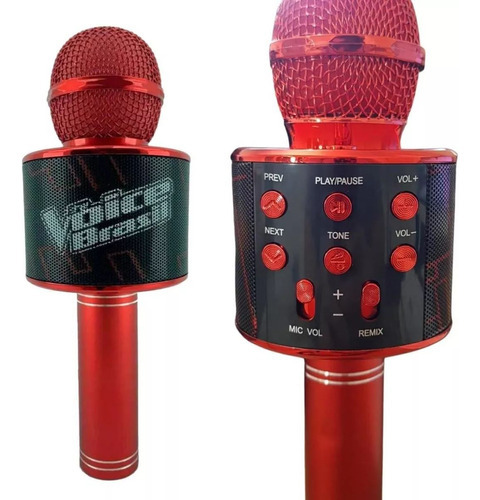 Microfone Infantil De Brinquedo Com Som De Verdade The Voice Cor Vermelho