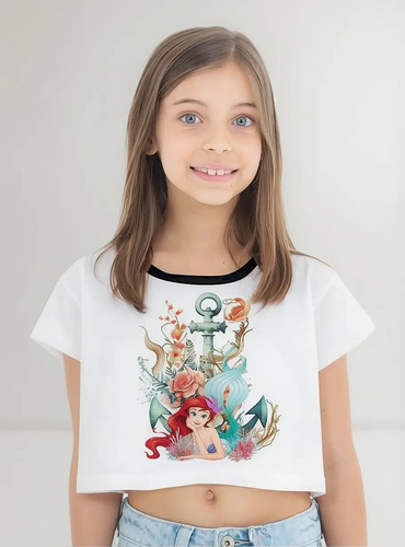 Playera Crop Top Niñas Sirenita Prenda Juvenil Estampado