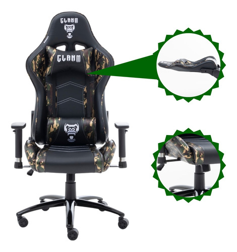 Cadeira Profissional Gamer Camuflada Ergonômica Com Rodinhas