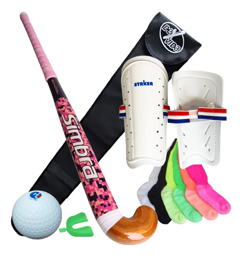 Kit Hockey: Palo Bocha Bucal Par De Medias Canilleras Funda