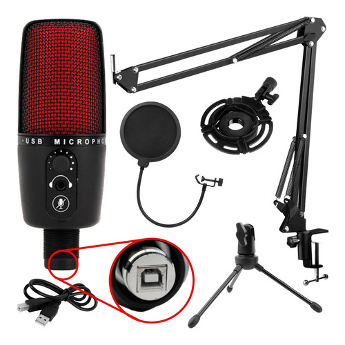 Kit Locucion Microfono Condenser Usb + Acc Streaming Radio