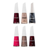 Kit Esmalte Risque Metalico Vermelho Nude Preto 6 Cores 8ml