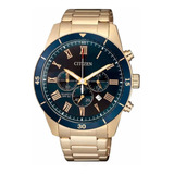 Reloj Citizen Quartz Chrono An816958l Hombre Color De La Malla Dorado Color Del Bisel Dorado Color Del Fondo Azul