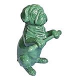 Escultura Cachorro De Lavabo De Cerâmica Verde 37x18cm