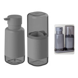 Kit Dispenser Sabonete Líquido Porta Escova Banheiro Bancada