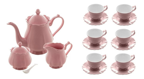 Conjunto De Chá Porcelana Fancy Wolff Bule/xicaras/leiteira 