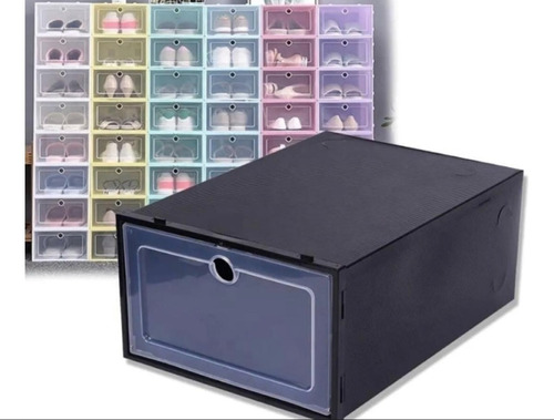 Organizador Zapatos Caja Apilable Resistente Color Negro X6