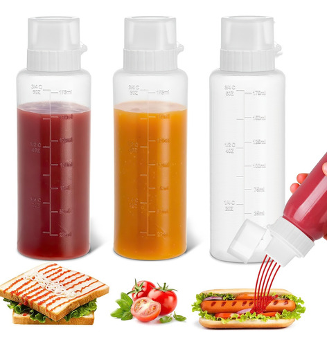 3 Botellas Exprimibles Para Salsas, Porosas, 175ml