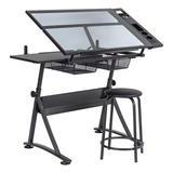 Mesa De Dibujo Profesional Negra Tablero De Vidrio Ajustable